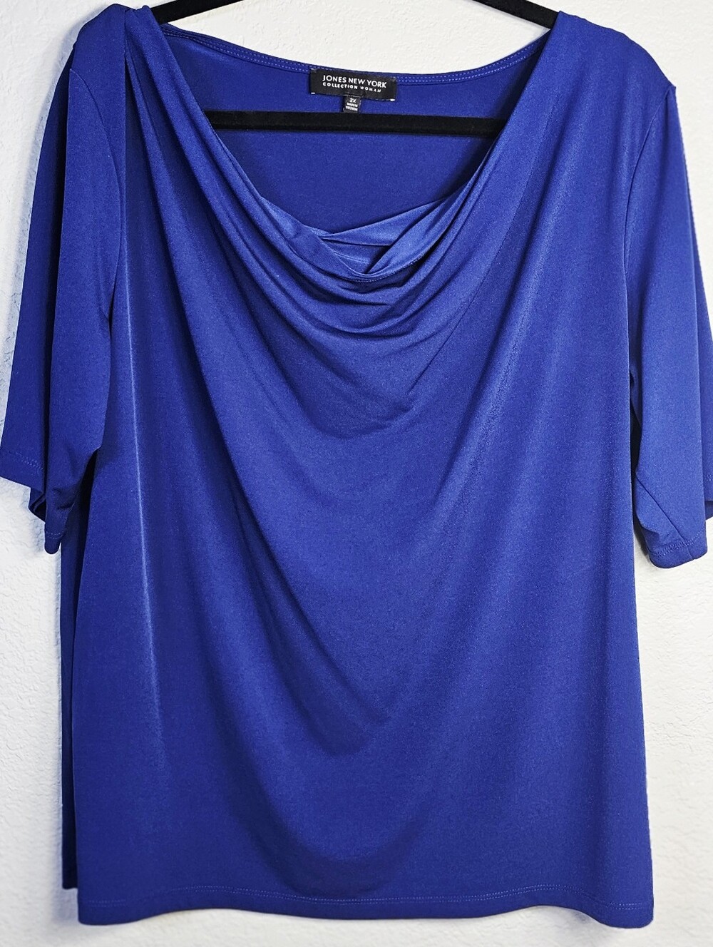 Jones New York Collection Woman Royal Blue Cowl Neck Top 2X